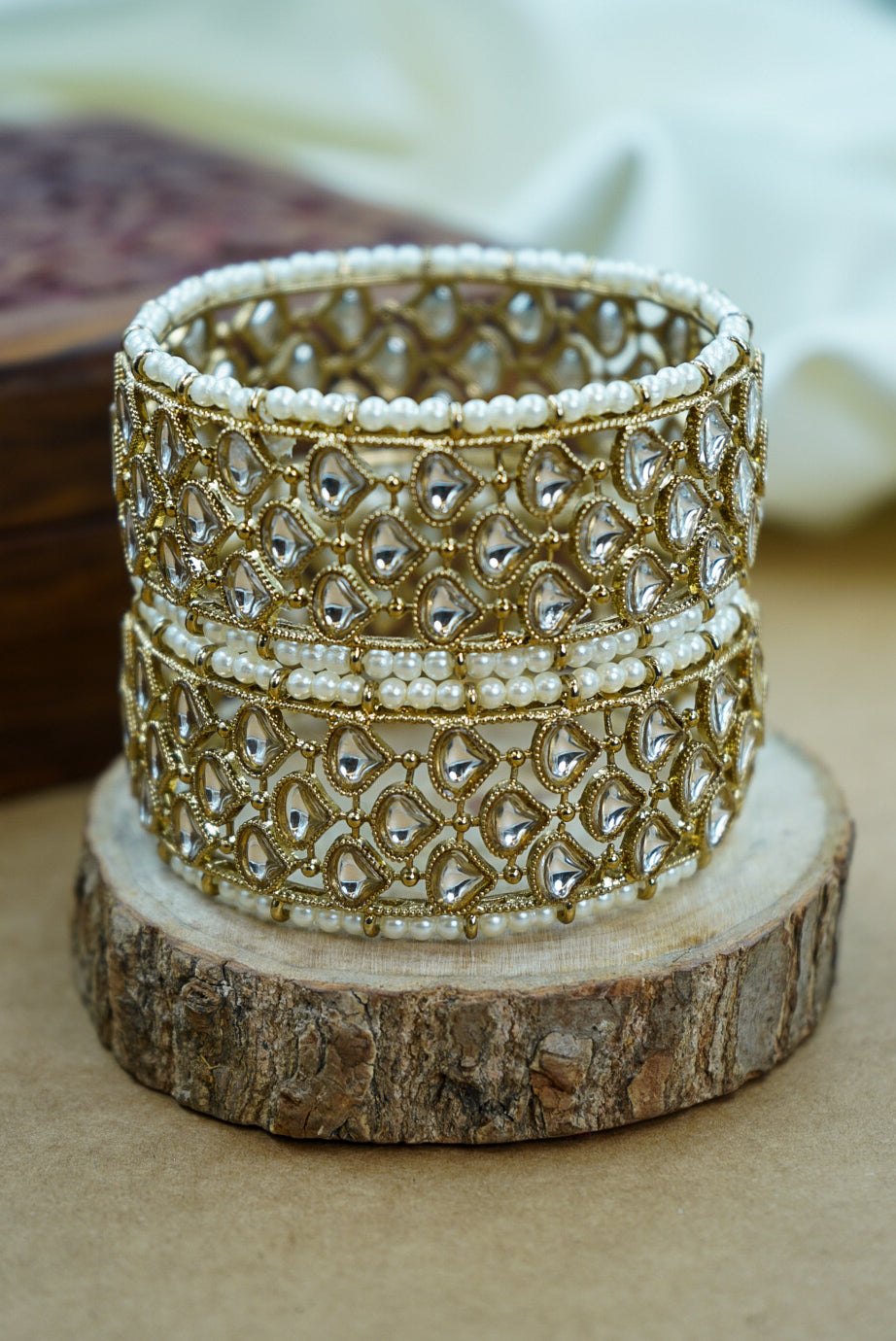 Traditional Antique Kada with Kundan & Pearls