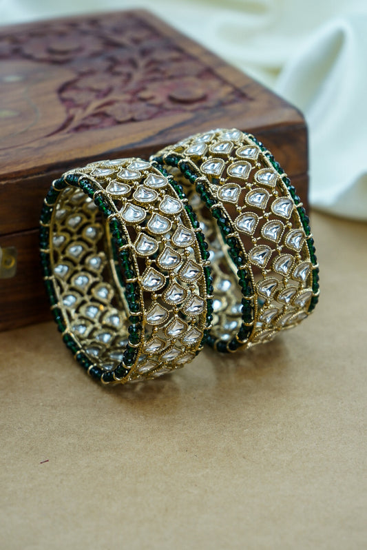 Traditional Antique Kada with Kundan & Green Pearls