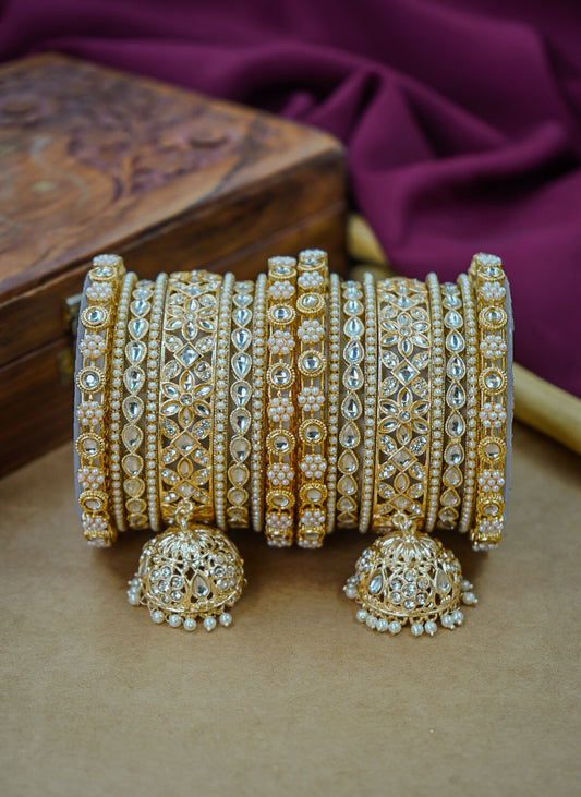 Traditional Kundan Pearl Wedding Bangles Set