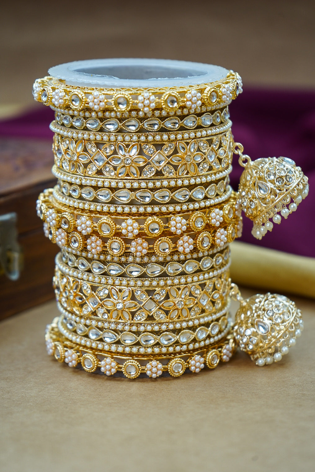 Traditional Kundan Pearl Wedding Bangles Set