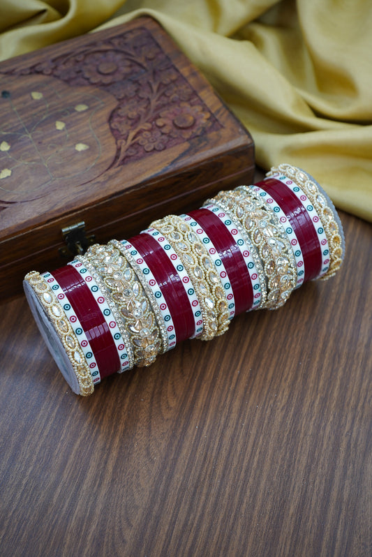 Red & White Dotted Punjabi Chuda Set