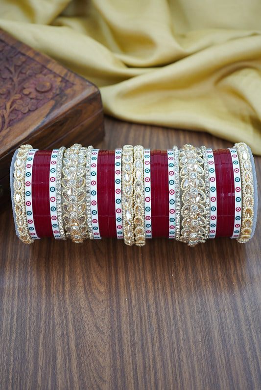 Red & White Dotted Punjabi Chuda Set