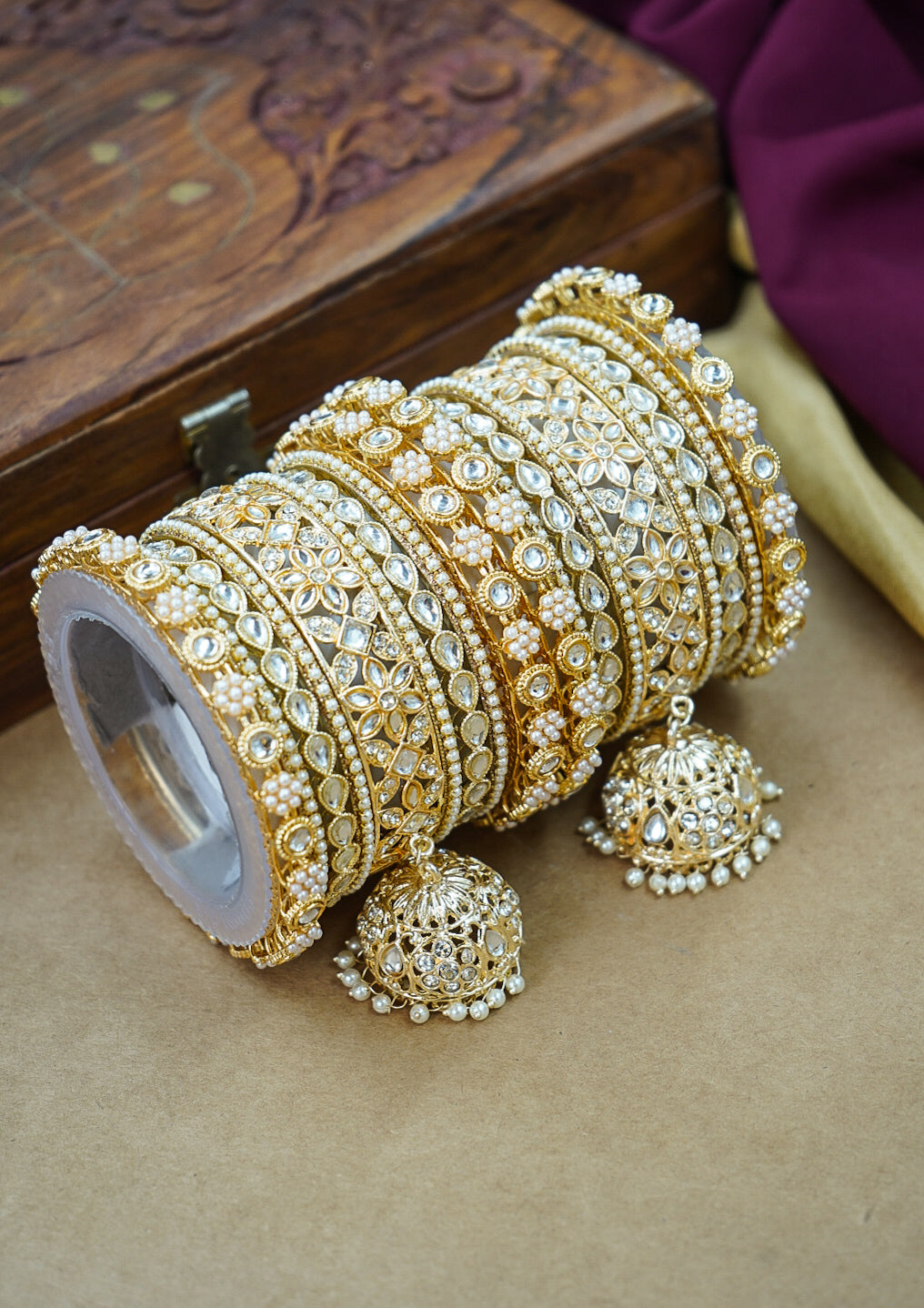 Traditional Kundan Pearl Wedding Bangles Set