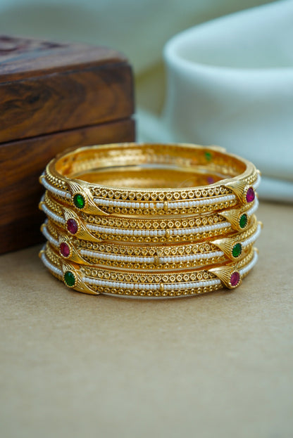 Traditional Pearl & Gold Heritage Bangles