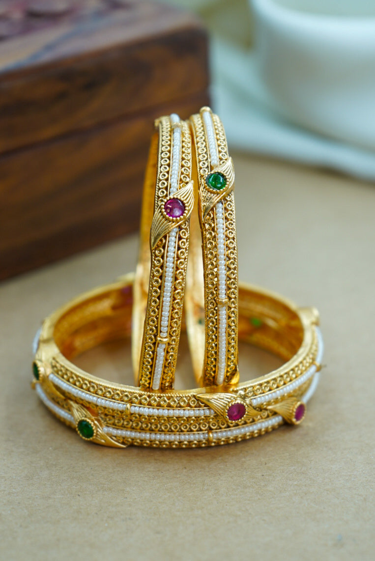 Traditional Pearl & Gold Heritage Bangles