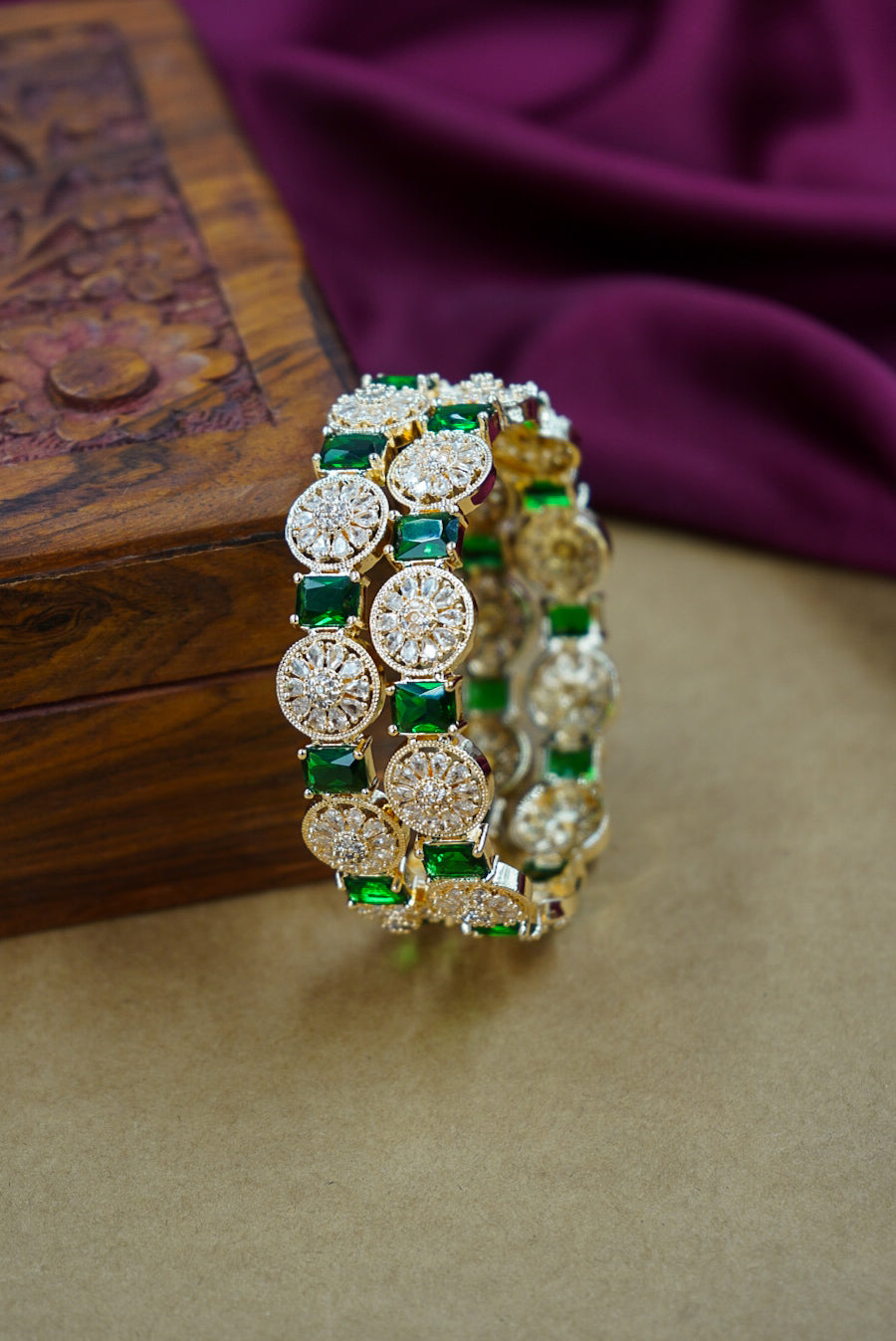 Green Premium AD Bangles for Women