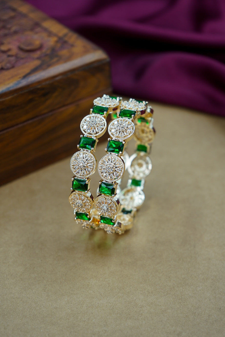 Green Premium AD Bangles for Women