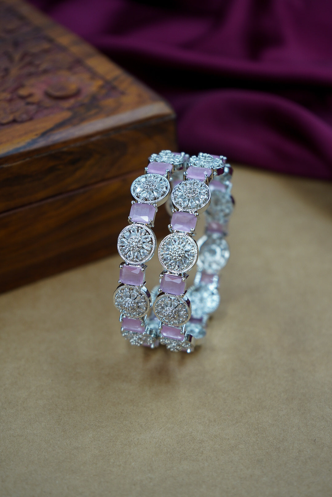 Pink Premium AD Bangles for Women