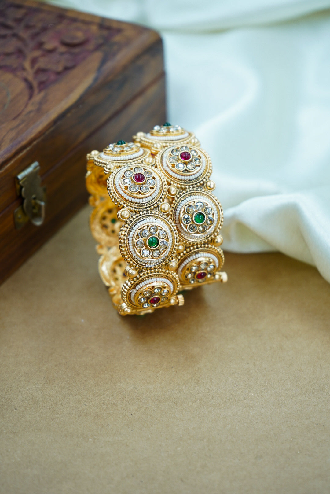 Traditional Pearl Meenakari Heritage Kada