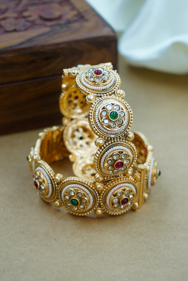 Traditional Pearl Meenakari Heritage Kada
