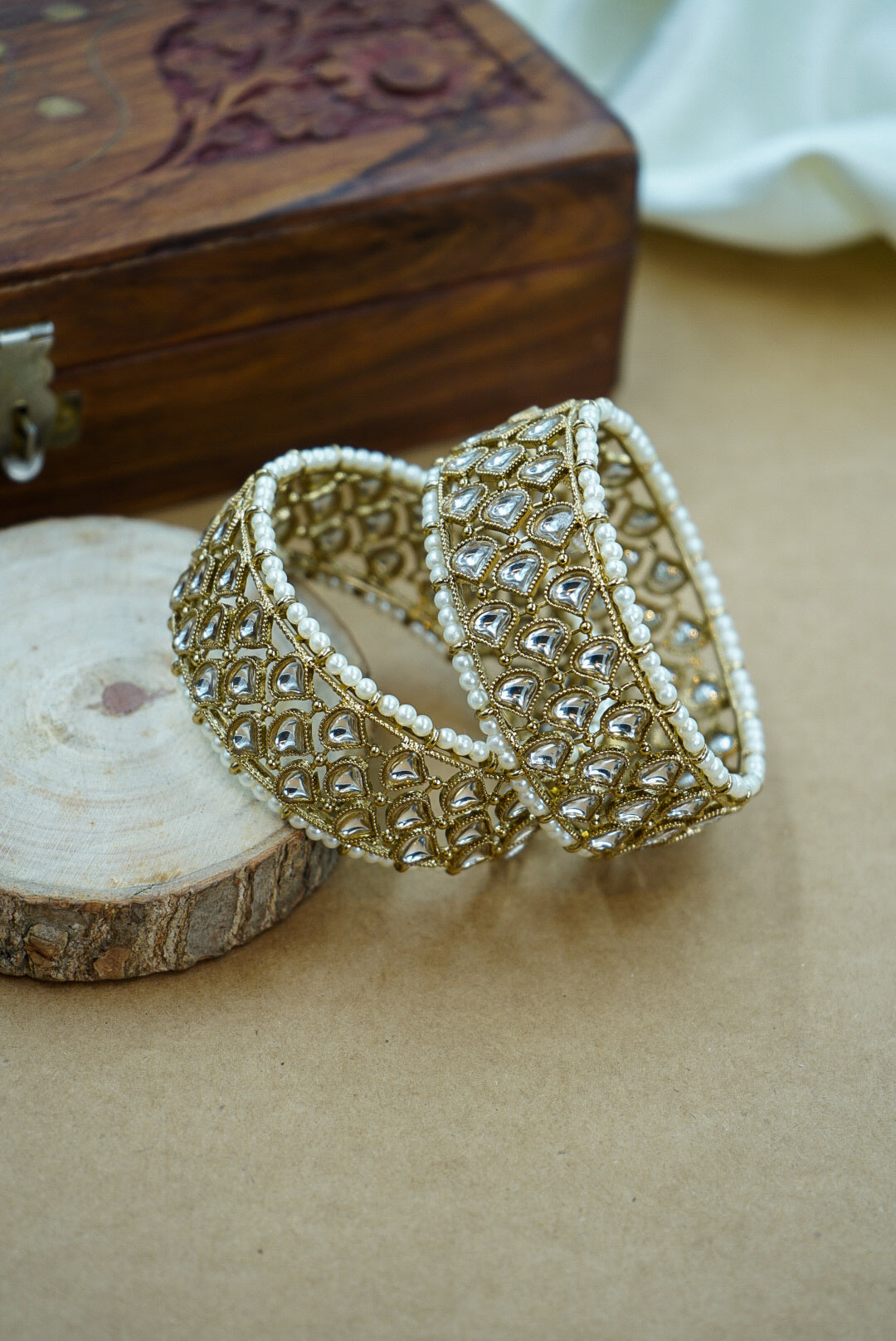 Traditional Antique Kada with Kundan & Pearls