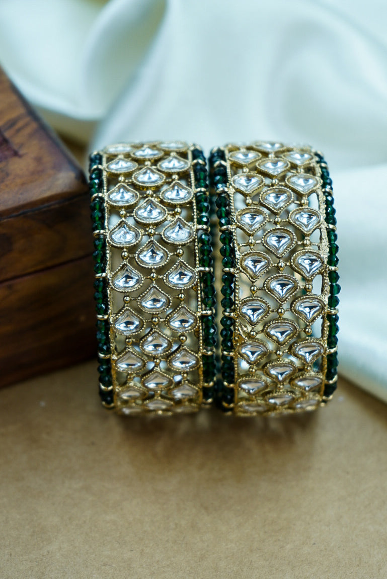 Traditional Antique Kada with Kundan & Green Pearls