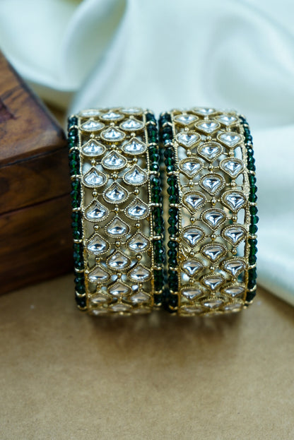 Traditional Antique Kada with Kundan & Green Pearls