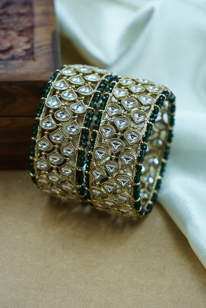Traditional Antique Kada with Kundan & Green Pearls